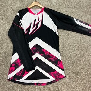 Fly Racing Kinetic WMN Jersey Womens Medium Black Pink Colorblock V-Neck MOTO